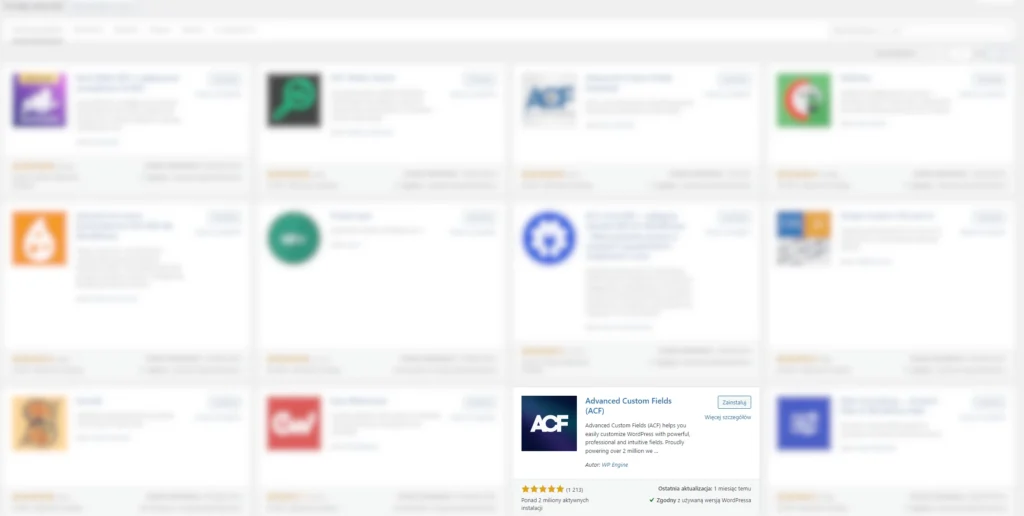 Advanced Custom Fields - widok w wyszukiwarce