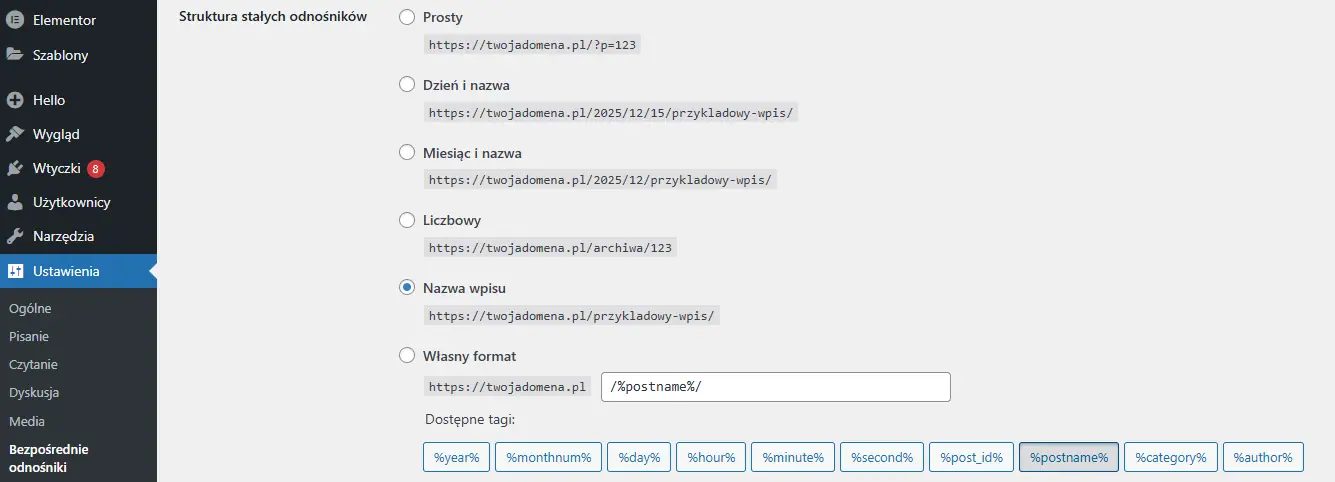 Jak włączyć Bezpośrednie odnośniki - WordPress