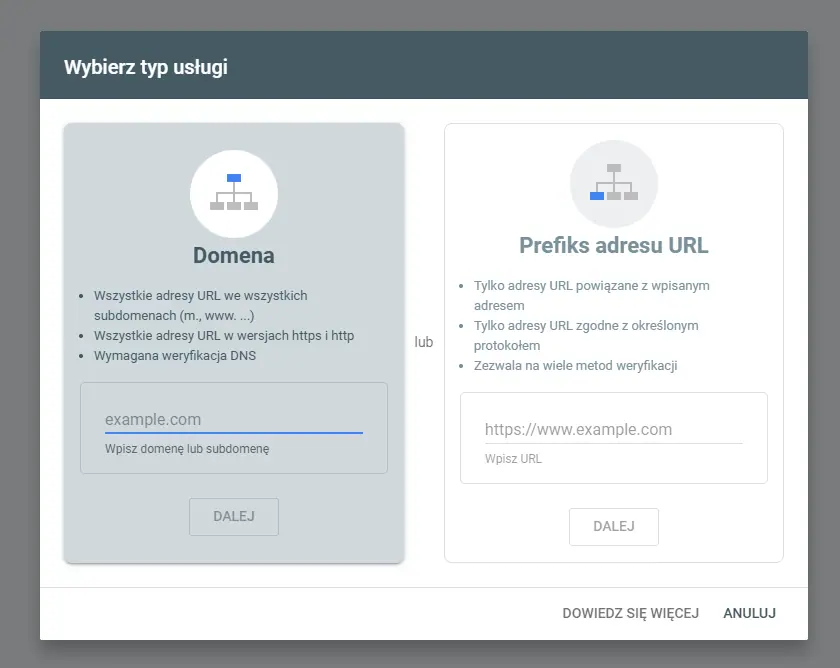 Dodawanie Witryny do Google Search Console