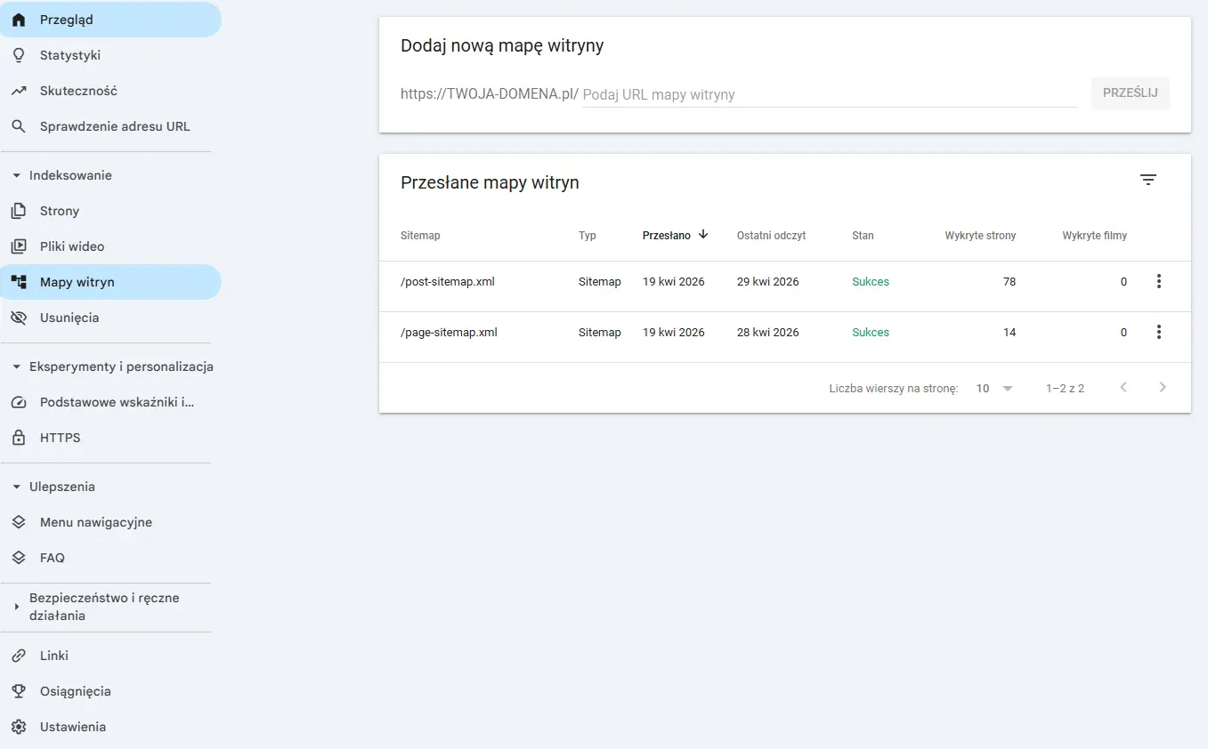 Dodawanie mapy witryn w Google Search Console